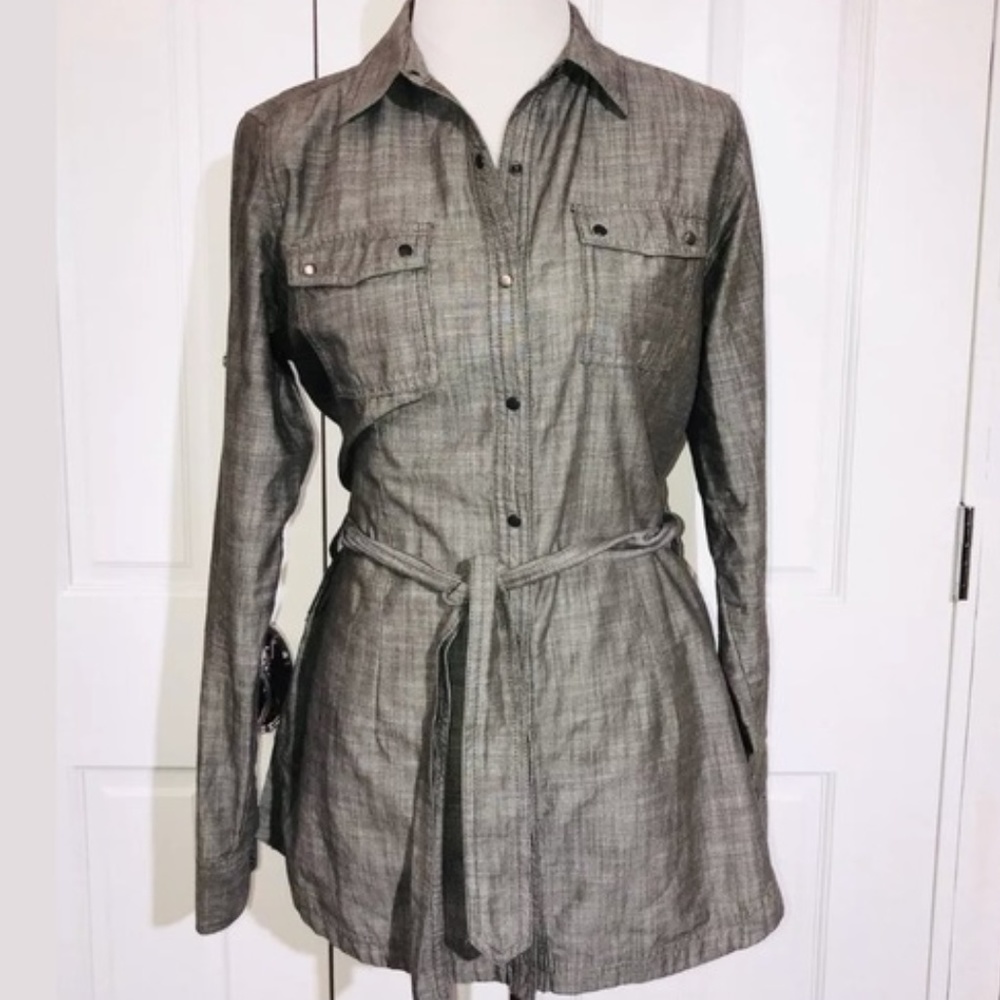Columbia Tunic Snap Front Belted Chambray NWT